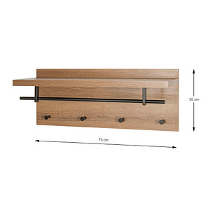 4001070371447 - Wandgarderobe HAKU 4 Haken mit jeweils 3 kg Tragkraft Kleiderstange Hutablage B 750 x T 260 x H 300 mm Holz Metall dunkles Eiche-Dekor schwarz 4001070371447 - Wandgarderobe HAKU 4 Haken mit jeweils 3 kg Tragkraft Kleiderstange Hutablage B 750 x T 260 x H 300 mm Holz Metall dunkles Eiche-Dekor schwarz