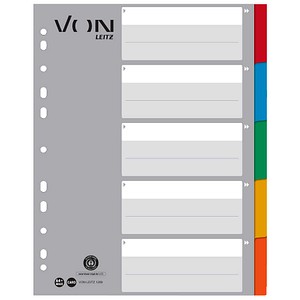 VON LEITZ Register DIN A4 Vollformat blanko grau-weiß 5-teilig, 1 Satz