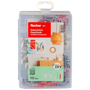 fischer easyDIY Box Dekoration 577062 Dübel- und Schrauben-Sortiment, 131-teilig