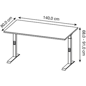 4005949791824 - Schreibtisch DOWNEY 7904-583 manuell höhenverstellbar 68-91cm (H) 140x80cm (BxT) rechteckig lichtgrau   silber 400594979182