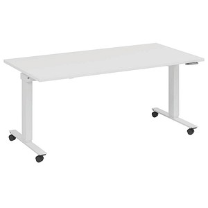 4260672335015 - fm Slimfit elektrisch höhenverstellbarer Schreibtisch weiß verkehrsweiß rechteckig T-Fuß-Gestell mit Rollen weiß 1800 x 700 cm 4260672335015 - fm Slimfit elektrisch höhenverstellbarer Schreibtisch weiß verkehrsweiß rechteckig T-Fuß-Gestell mit Rollen weiß 1800 x 700 cm