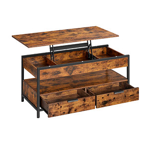 0194343190464 - Vasagle Couchtisch höhenverstellbarer Wohnzimmertisch Kaffeetisch mit Schubladen offenes Fach50 x 100 x (48-63)cm vintagebraun-tintenschwarz