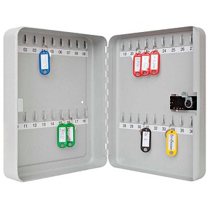 WEDO Schlüsselkasten lichtgrau mit 36 Haken, Zahlenschloss, 24,3 x 9,4 x 30,0 cm, 1 St.