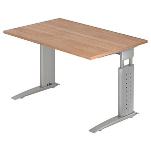 HAMMERBACHER Haziender höhenverstellbarer Schreibtisch nussbaum rechteckig, C-Fuß-Gestell silber 120,0 x 80,0 cm