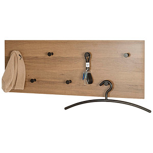 4001070371423 - Wandgarderobe HAKU Hoch- und Querformat 7 Haken mit jeweils 3 kg Tragkraft B 800 x T 50 x H 300 mm Holz Metall dunkles Eiche-Dekor schwarz