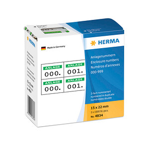 HERMA Klebenummern 4834 Zahlen, weiß/grün 15,0 x 22,0 mm, 2×1.000 Etiketten