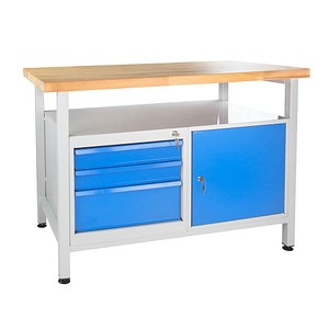 4050049419284 - Werkbank lichtgrau blau 3 Schubladen 1200 x 600 x 840 cm 4050049419284 ADB