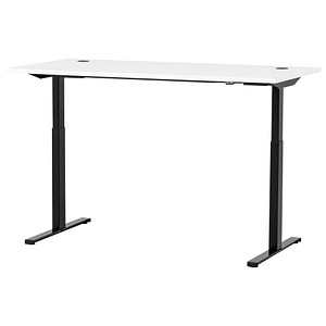 4260637314994 - 2000 elektrisch höhenverstellbarer Schreibtisch kreideweiß rechteckig T-Fuß-Gestell schwarz 1600 x 750 cm