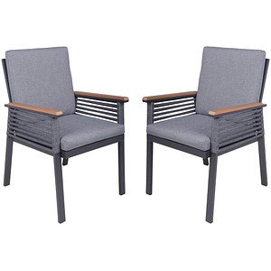 4041908139122 - 2er Set Gartenstuhl Denia Armlehnstuhl Stuhl Relax Sessel Gartenmöbel grau