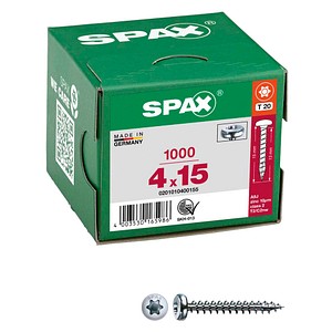 4003530165986 - Universalschraube 4 x 15 mm 1000 Stück Vollgewinde Halbrundkopf t-star plus T20 4CUT wirox - 0201010400155 - Spax