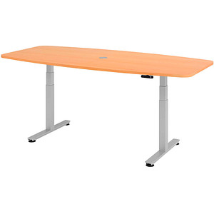HAMMERBACHER Konferenztisch XDSM22 buche Tonnenform, T-Fuß-Gestell silber, 220,0 x 103,0 x 62,0 – 127,0 cm