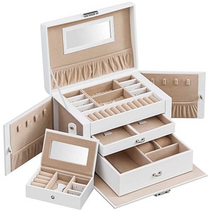 SONGMICS Schmuckkästchen weiß, beige 26,0 x 18,0 x 17,0 cm, 1 St.