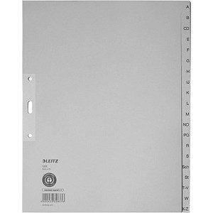LEITZ Ordnerregister 1201 DIN A4 Vollformat, Überbreite A-Z grau 20-teilig, 10 Satz