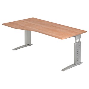 HAMMERBACHER Haziender höhenverstellbarer Schreibtisch nussbaum Trapezform, C-Fuß-Gestell silber 180,0 x 100,0 cm