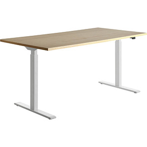 Topstar E-Table elektrisch höhenverstellbarer Schreibtisch ahorn rechteckig, T-Fuß-Gestell weiß 160,0 x 80,0 cm