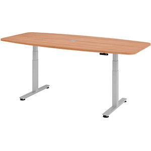 HAMMERBACHER Konferenztisch XDSM22 nussbaum Tonnenform, T-Fuß-Gestell silber, 220,0 x 103,0 x 62,0 – 127,0 cm