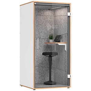 4032062320952 - Telefonbox Silent Space 1 ESG-Glastür LED-Beleuchtung Lüftungssystem Akustikkabine weiß grau meliert 4032062320952 - Telefonbox Silent Space 1 ESG-Glastür LED-Beleuchtung Lüftungssystem Akustikkabine weiß grau meliert