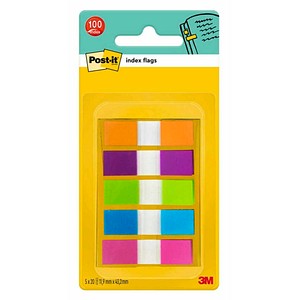 Post-it Index Haftstreifen Mini 11,9 x 43,2 mm (B x H) 1 x neonorange 1 x lila 1 x limonengrün 1 x blau 1 x pink 20 Bl./Block 5 Block 59 100 Stück