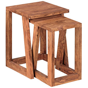 4250950233812 - WOHNLING 2er Set Beistelltisch Massivholz Sheesham Design Wohnzimmer-Tisch eckig Nachttisch Satztisc