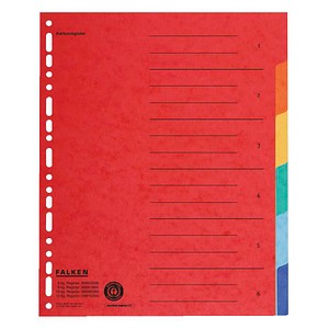 FALKEN Ordnerregister DIN A4 Vollformat blanko farbig 6-teilig, 1 Satz