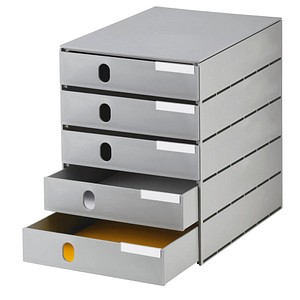 Schubladenbox styroval grau DIN C4 mit 5 Schubladen