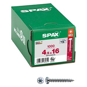 4003530165610 - Universalschraube 45 x 16 mm 1000 Stück Vollgewinde Halbrundkopf t-star plus T20 4CUT wirox - 0201010450165 - Spax
