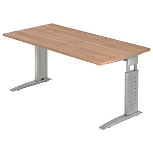 HAMMERBACHER Haziender höhenverstellbarer Schreibtisch nussbaum rechteckig, C-Fuß-Gestell silber 160,0 x 80,0 cm
