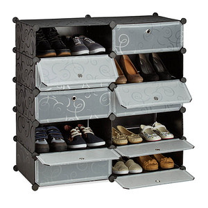 4052025955977 - Schuhschrank mit 10 Fächern Schuhregal groß Steckregal Kunststoff diy HxBxT ca 90 x 94 x 37 cm schwarz - Relaxdays