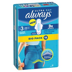 always Binden Ultra Day Long Plus mit Flügeln für sehr starke Tage, 18 St.