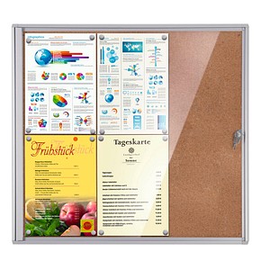 8595578357073 - Schaukasten XS 6 x A4 mit Korkrückwand braun silber 8595578357073 Showdown Displays