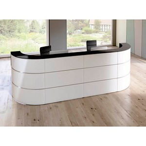 4044917453548 - Theke Cento 7 für 2 Personen 2 gerade Elemente und 2 Eckelemente Kabeldurchlässe B 3600 x T 800 x H 1100 mm Holz Stahl anthrazit weiß