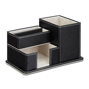 4052025219451 - Stiftehalter Kunstleder Schreibtisch Organizer für Stifte Notizzettel und Büroartikel Stiftebox schwarz - Relaxdays
