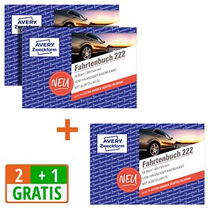 4004182002254 - Fahrtenbuch AVERY® Zweckform 222-3P Sonderaktion mit 3 x Fahrtenbuch 222 A6 Querformat von Rechtsexperten geprüft mit Ausfüllhilfe FSC®-Papier