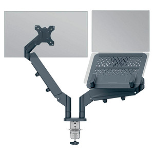 LEITZ Laptop-Monitor-Halterung Ergo 65380089 dunkelgrau für 1 Monitor und 1 Laptop, Tischklemme