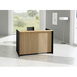 4044917453333 - Theke Marino klein für 1 Person elektrisch höhenverstellbar Memorypanel Akustikpaneele Kabeldurchlass Holz Eiche-Dekor anthrazit