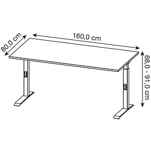 4005949791596 - Schreibtisch DOWNEY 7911-583 manuell höhenverstellbar 68-91cm (H) 160x80cm (BxT) rechteckig lichtgrau silber 400594979159 4005949791596 - Schreibtisch DOWNEY 7911-583 manuell höhenverstellbar 68-91cm (H) 160x80cm (BxT) rechteckig lichtgrau silber 400594979159