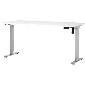 4005949802711 - GERMANIA Boras höhenverstellbarer Schreibtisch weiß rechteckig T-Fuß-Gestell silber 1600 x 800 cm