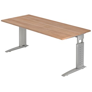 HAMMERBACHER Haziender höhenverstellbarer Schreibtisch nussbaum rechteckig, C-Fuß-Gestell silber 180,0 x 80,0 cm