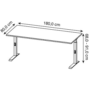 4005949791688 - Schreibtisch DOWNEY 7912-581 manuell höhenverstellbar 180x80cm (BxT) rechteckig lichtgrau Schwarz 4005949791688 GERMANIA 4005949791688 - Schreibtisch DOWNEY 7912-581 manuell höhenverstellbar 180x80cm (BxT) rechteckig lichtgrau Schwarz 4005949791688 GERMANIA