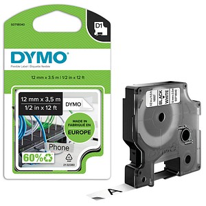 Dymo D1 Schriftband - 12 mm - Schwarz auf Weiß - Nylon