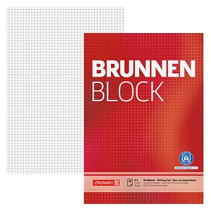 Brunnen Briefblock 105261801 Recycling, Lineatur 22 / kariert, A4, 70g, rot, 50 Blatt 4003273689404 Brunnen