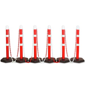 4052293746864 - Ketten-   Warnständer Komplett-Set mit 4 Kettenständern 6 m Kette Rohr Ø 70 mm Höhe 1000 mm Kuns