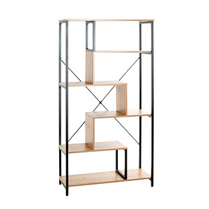 4001070374073 - Regal HAKU 5 Fachböden mit jeweils bis zu 50 kg Tragkraft B 840 x T 350 x H 1630 mm Stahl Holz schwarz helles Eiche-Dekor