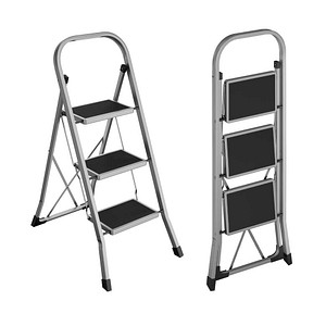 0194343104270 - Klapptritt mit 3 Stufen Trittleiter Leiter 20 cm breite Stufen rutschfeste Gummimatten mit Handlauf bis 150 kg belastbar aus Stahl