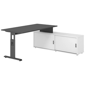 4032062331453 - OSE16SB höhenverstellbarer Schreibtisch grafit rechteckig T-Fuß-Gestell grau 1600 x 800 cm