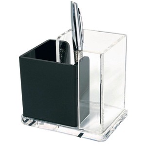 WEDO Stiftehalter Acryl Exklusiv glasklar/schwarz Acryl 2 Fächer 12,0 x 8,5 x 10,0 cm