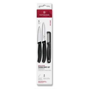 7613329191989 - 3 VICTORINOX Küchenmesser + Sparschäler Swiss Classic silber schwarz glatt Klinge 80 cm 7613329191989 - 3 VICTORINOX Küchenmesser + Sparschäler Swiss Classic silber schwarz glatt Klinge 80 cm