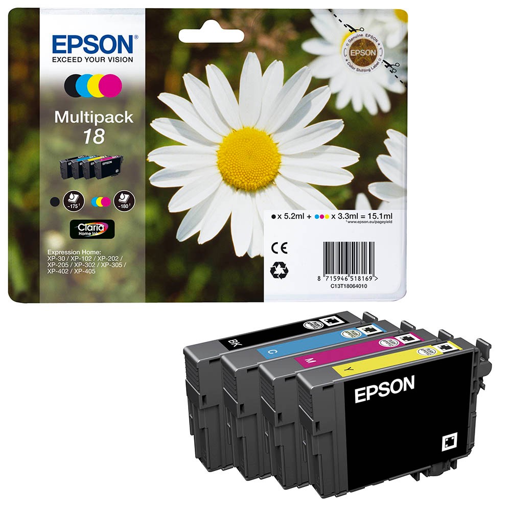 EPSON 18 / T1806 schwarz, cyan, 4er-Set büroshop24 Druckerpatronen, magenta, >> gelb