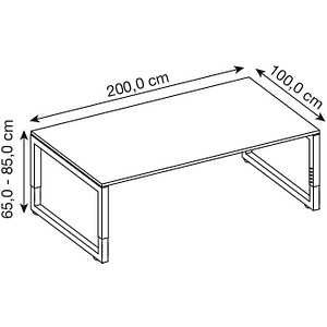 4032062154472 - eurokraft pro Schreibtisch mit Gestell aus Vierkant-Stahlrohr Höhe 650 - 850 mm BxT 2000 x 1000 mm Buche   alusilber