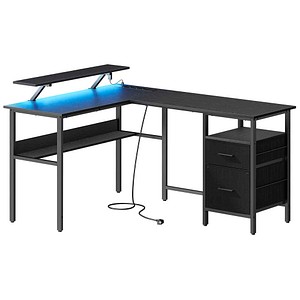 0194343154220 - VASAGLE L-förmiger Schreibtisch mit Steckdosen Eckschreibtisch Computertisch Monitorständer Gaming-Tisch LED-Beleuchtung USB-Anschlüsse